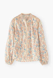 Bedruckte Bluse, Perle/Himmelblau, webstill