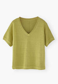 T-Shirt mit V-Ausschnitt, Zartes Limettengr&uuml;n, webstill