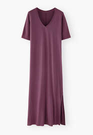 Kleid mit V-Ausschnitt, Warmes Mauve, webstill