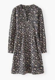 Kurzes Kleid mit Print, Kohlschwarz/Magenta, webstill