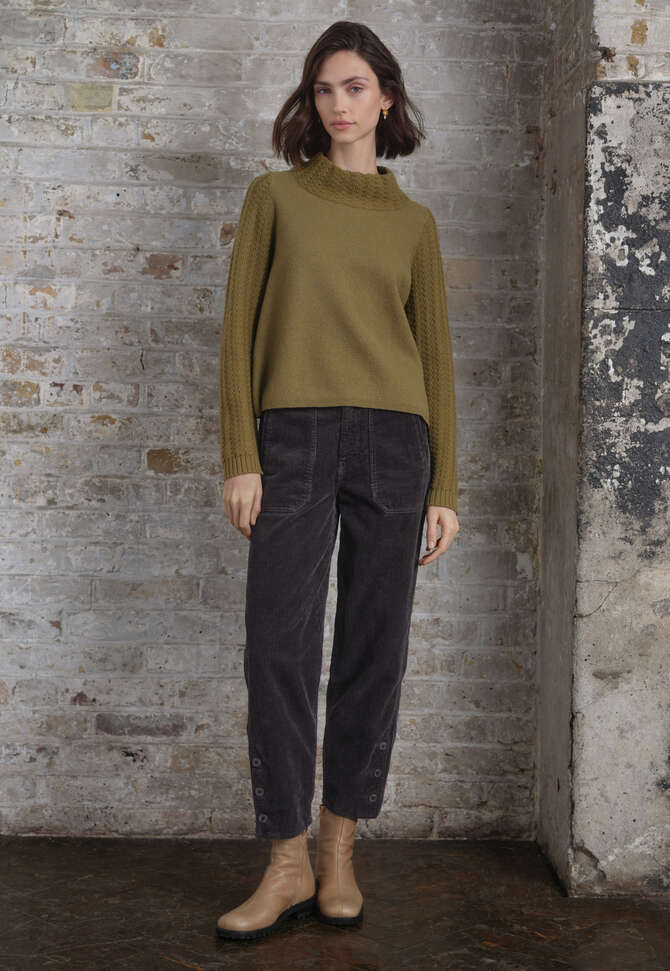 Pullover mit Strickmusterdetails, Oliv, completeTheLook