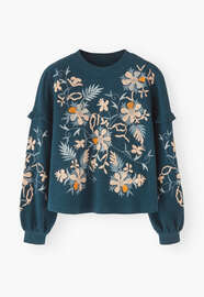 Besticktes Sweatshirt, Dunkles Petrol, webstill