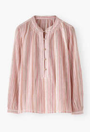 Crinkle-Streifenbluse, Ecru/Rosa, webstill