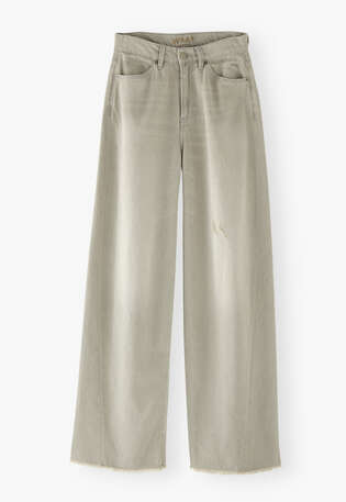 Mittelhoch taillierte Jeans mit weitem Bein, Gewaschenes Champignon-Beige, webstill
