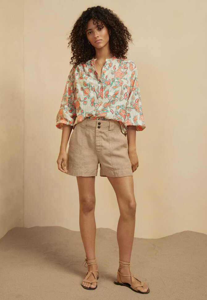 Bedruckte Bluse, Ecru/Koralle, completeTheLook