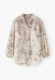 Bedruckte Bluse, Mandel/Petrol, webstill