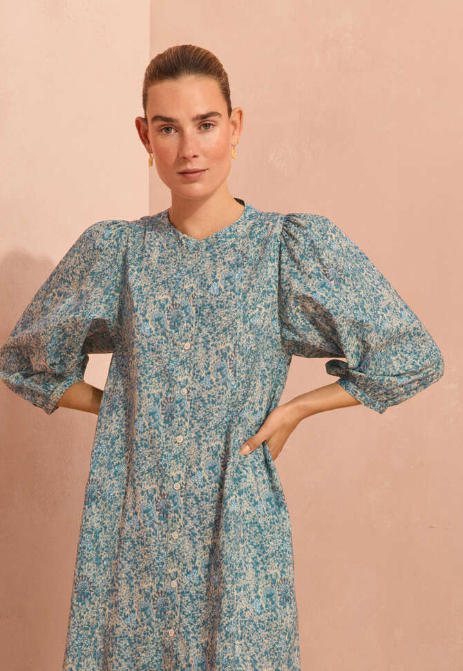 Boho-Kleid mit Bord&uuml;re, Blau/Stein, completeTheLook