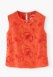 Broderie-Top, Zinnoberrot/Orange, webstill