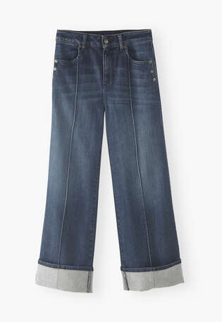 Gerade Jeans mit umgeschlagenem Saum, Dunkle Waschung, webstill