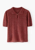 Pullover mit Spitzenmuster, Dunkler Rubin, webstill