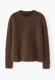 Pullover mit Rundhalsausschnitt, Dunkle Schokolade, webstill