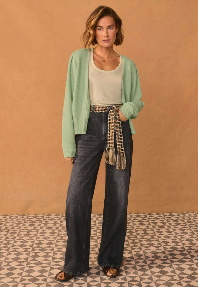 Cardigan im Perlmuster, Zartes Gr&uuml;n, completeTheLook
