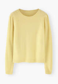 Pullover mit Puff&auml;rmeln, Pastellgelb, webstill