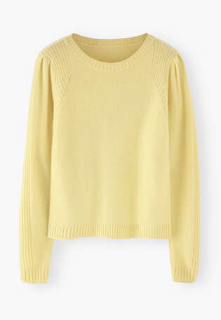 Pullover mit Puff&auml;rmeln, Pastellgelb, webstill