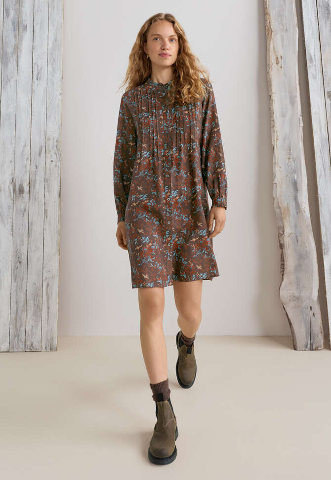 Bedrucktes Hemdblusenkleid, Himbeere/Espresso, completeTheLook