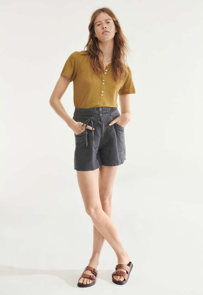 Jersey-Oberteil mit Kragen, Senfgelb meliert, completeTheLook