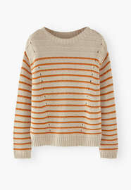 Streifenpullover, Ecru/Orange, webstill