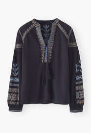 Bestickte Bluse, Mitternacht, webstill