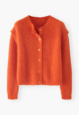 Rippstrick-Cardigan, Rotorange, webstill