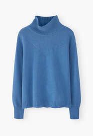 Pullover mit hohem Kragen, Kobalt, webstill