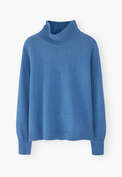 Pullover mit hohem Kragen, Kobalt, webstill