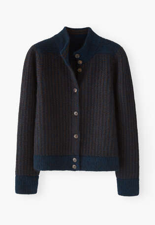Gestrickte Jacke mit Maschendetails, Mitternacht/Bernstein, webstill
