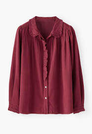 Faltenbluse aus Cord, Granat, webstill