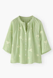 Bestickte Bluse, Pistazie-Mint, webstill