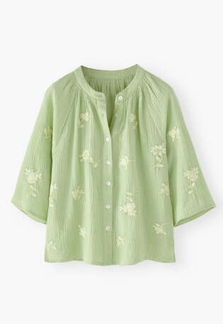 Bestickte Bluse, Pistazie-Mint, webstill