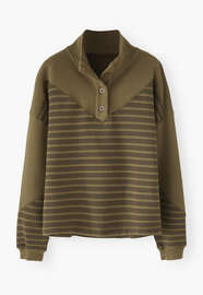 Sweatshirt mit Streifen, Dunkles Oliv, webstill