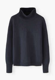 Pullover mit hohem Kragen, Blau/Kohlschwarz, webstill
