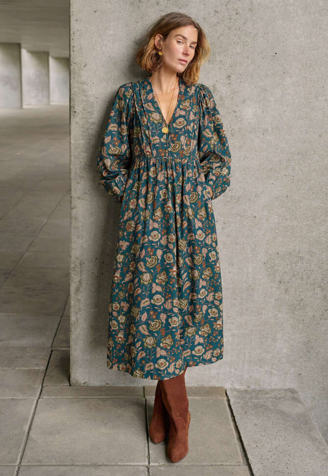 Print-Kleid, Petrol/Rost, completeTheLook