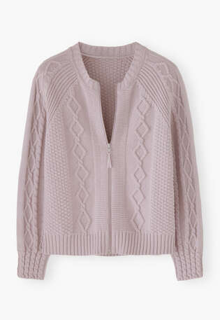 Cardigan mit Zopfmuster, Blasses Fliederlila, webstill