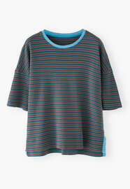 Gestreiftes T-Shirt, Dunkles Aquamarin/Pflaume, webstill