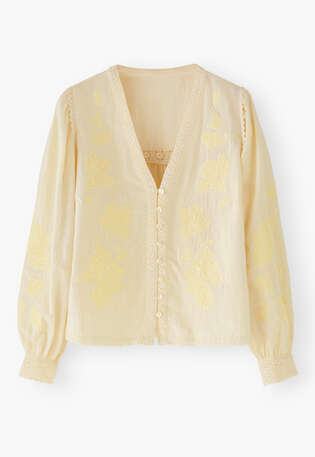 Bluse mit Applikationen, Ecru/Zitrone, webstill