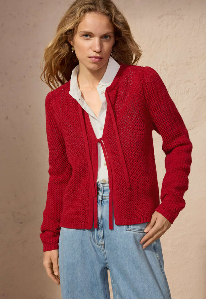 Cardigan mit Bindeband, Scharlachrot, completeTheLook