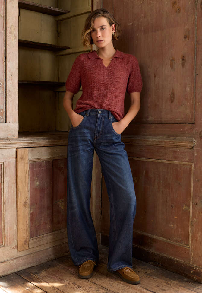 Pullover mit Spitzenmuster, Dunkler Rubin, completeTheLook