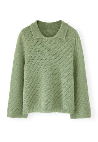Pullover mit Kragen, Basilikumgr&uuml;n, webstill