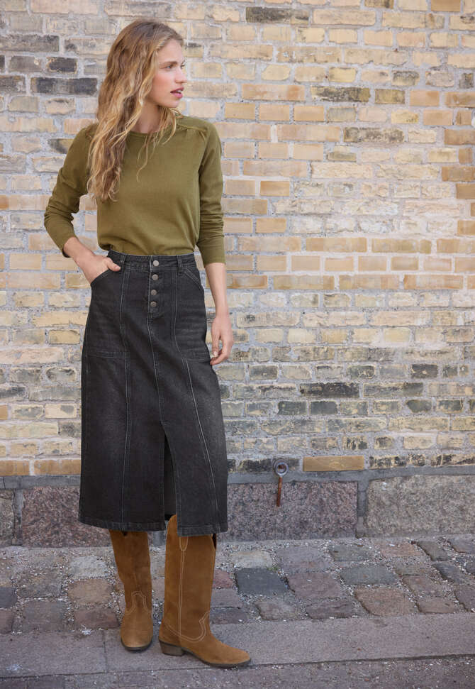 Bleistiftrock aus Denim, Schwarz, completeTheLook