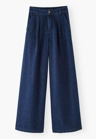 Weiche Jeans mit weitem Bein, Gesp&uuml;lte Waschung, webstill