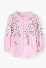 Cutwork-Bluse, Pastellrosa, webstill