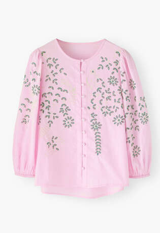 Cutwork-Bluse, Pastellrosa, webstill