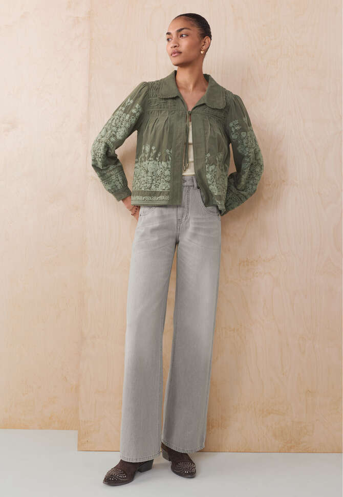 Bestickte Cordjacke, Graues Moos, completeTheLook