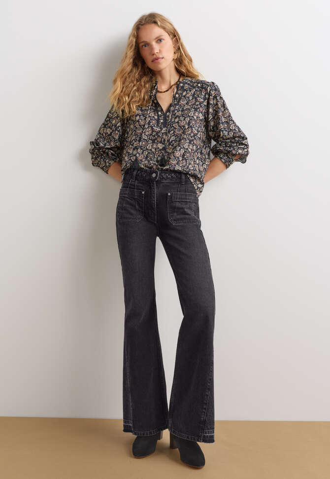 Bedruckte Bluse, Kohlschwarz/Mint, completeTheLook