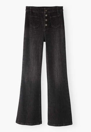 Ausgestellte Jeans, Schwarz, webstill