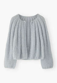 Handgestrickter Cardigan, Kreideblau, webstill