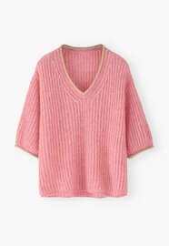 Ripppullover mit V-Ausschnitt, Ros&egrave;, webstill