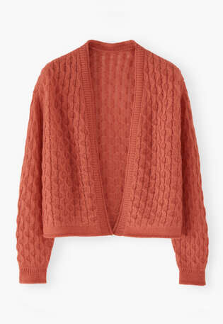 Cardigan mit Zopfmuster, Koralle, webstill