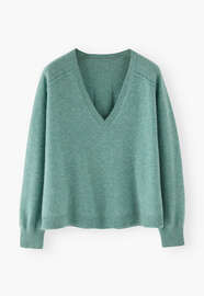 Pullover mit V-Ausschnitt, Aquamarin/Meerschaum, webstill
