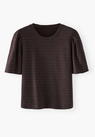 T-Shirt mit Puff&auml;rmeln, Dunkler Espresso, webstill